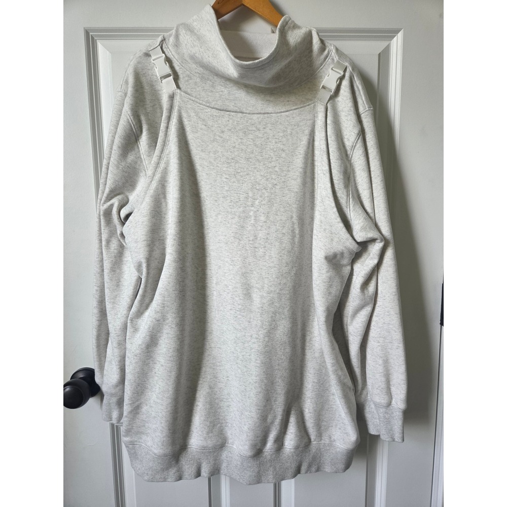 Latched Mama Nursing Sweatshirt Cowl Neck Buckle Front Gray Oatmeal Fleece 1X